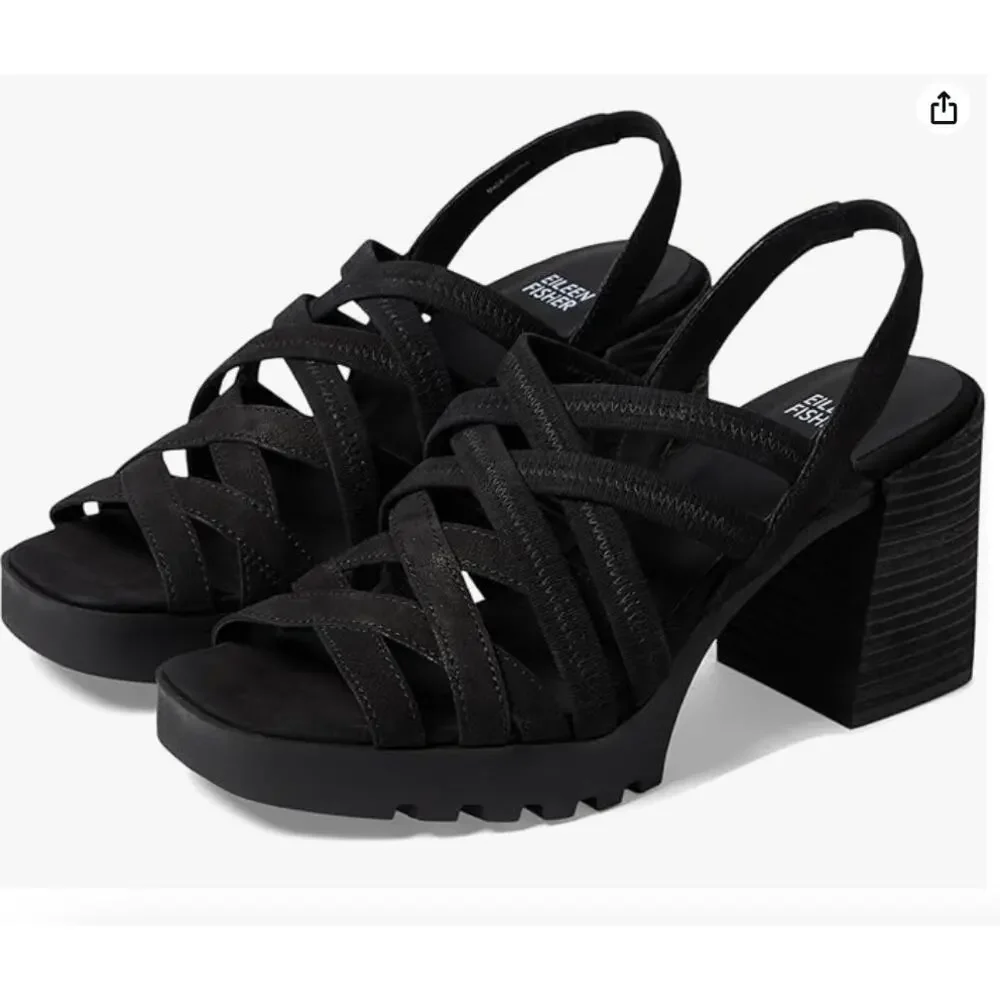 Eileen Fisher Tally Strappy Slingback Platform Sandal | Sz 5, Black New $225 - Picture 1 of 5